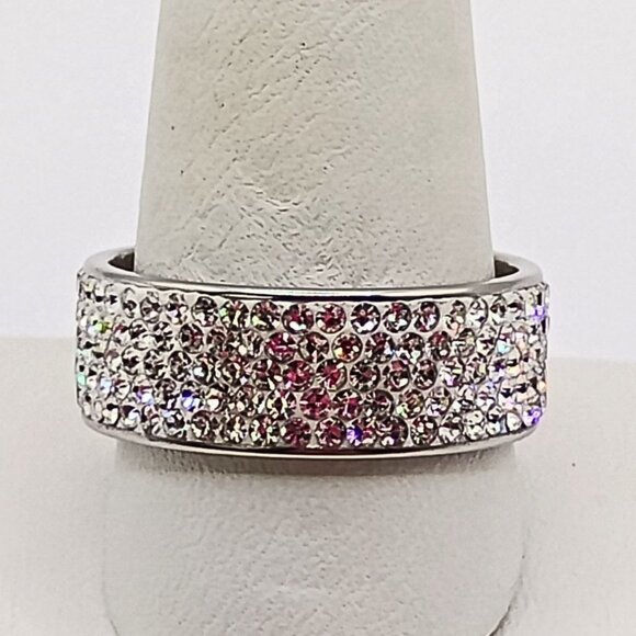 Mens Stainless Steel Cubic Zirconia Band Ring Size 10.5 Eternity Wedding Pave - Picture 1 of 5